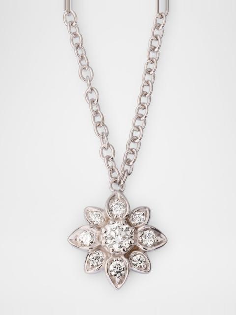 GUCCI 18K White Gold Diamond Flower Pendant Necklace