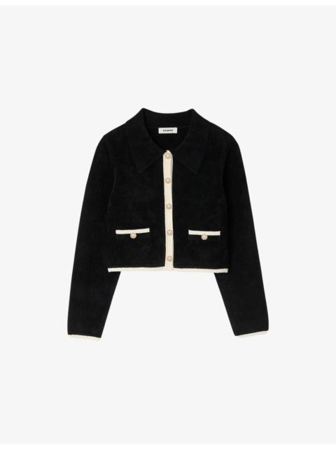 Sandro Collared Two-Tone Stretch-Knit Cardigan