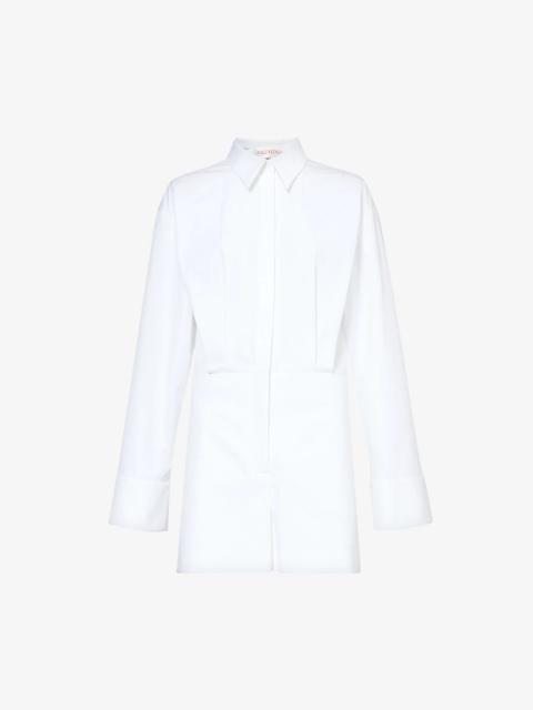 Valentino Collared pleated cotton playsuit