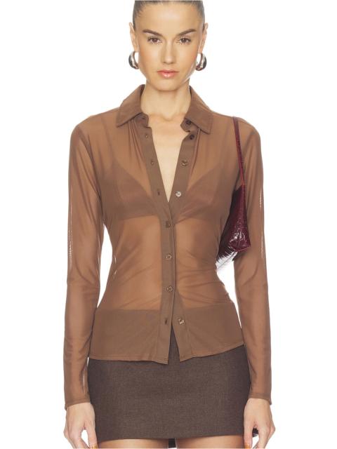 GOOD AMERICAN Mesh Button Up Top