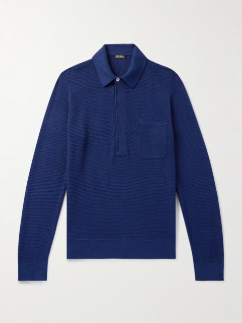 ZEGNA Textured Cotton and Mulberry Silk-Blend Polo Shirt