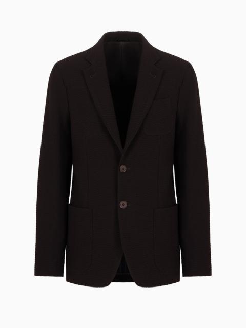 Upton line single-breasted jacket in virgin wool and cashmere seersucker