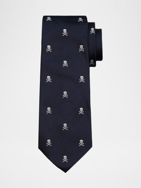 Ralph Lauren Men's Embroidered Skull Crossbones Silk Tie