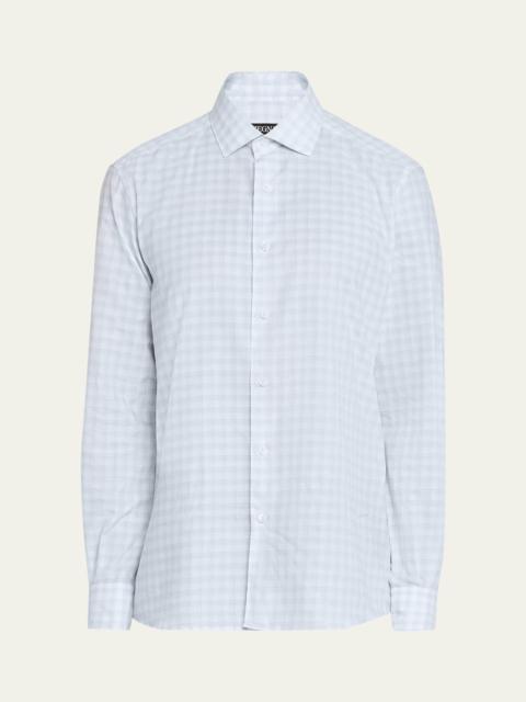 ZEGNA Men's Cotton Twill Check Sport Shirt