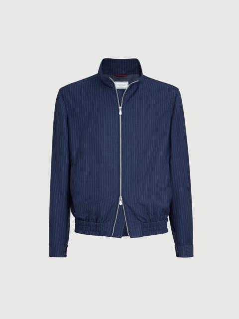 Brunello Cucinelli Wool and mohair pinstripe fresco outerwear jacket with stand collar