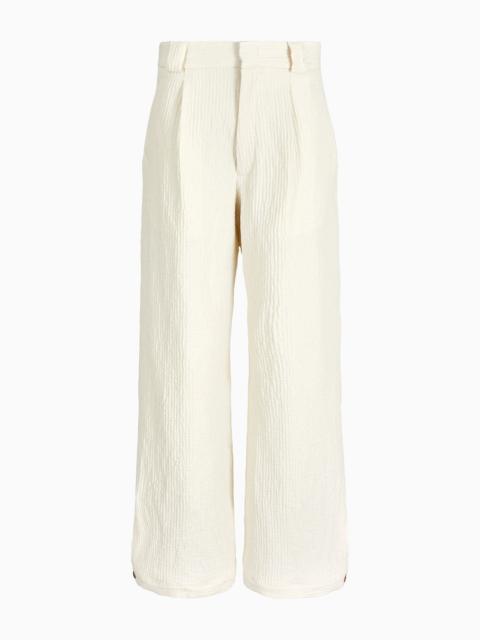 EMPORIO ARMANI Trousers with slit in the hem in bark-effect linen blend