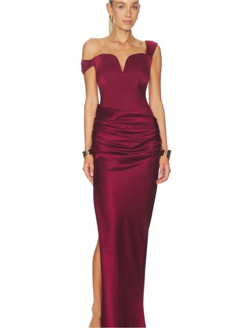 ALEX PERRY Off Shoulder Longline Sweetheart Drape Column Dress