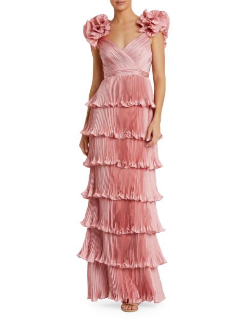 MAC DUGGAL Women's Evening Pleated Charmeuse Tiered Gown - Rose