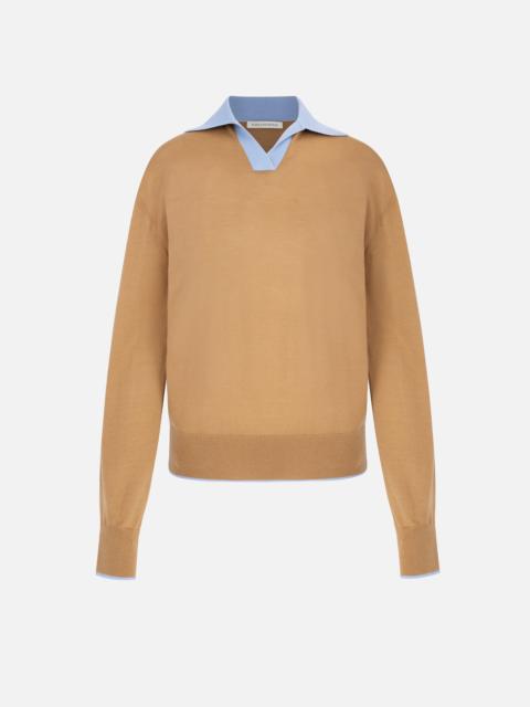 EMILIA WICKSTEAD James Knit with Baby Blue Collar in Camel Lightweight Wool