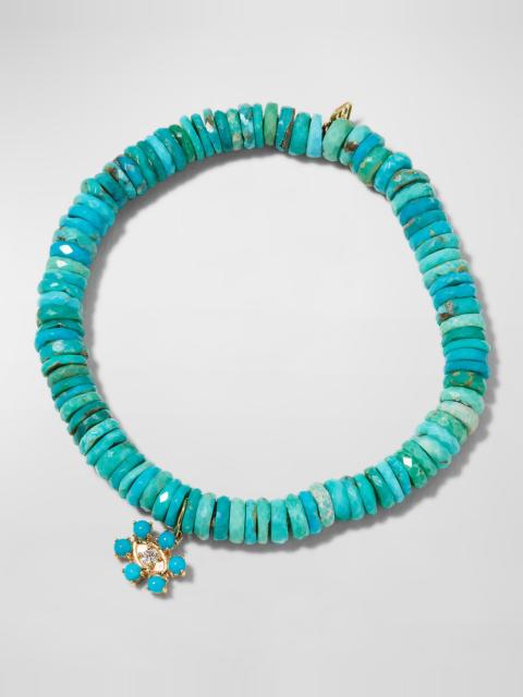 SYDNEY EVAN 6mm Arizona Turquoise Faceted Wheel Bracelet with Turquoise and Diamond Charm