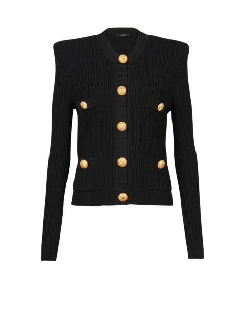 Balmain Cropped eco-designed knit cardigan with gold-tone buttons
