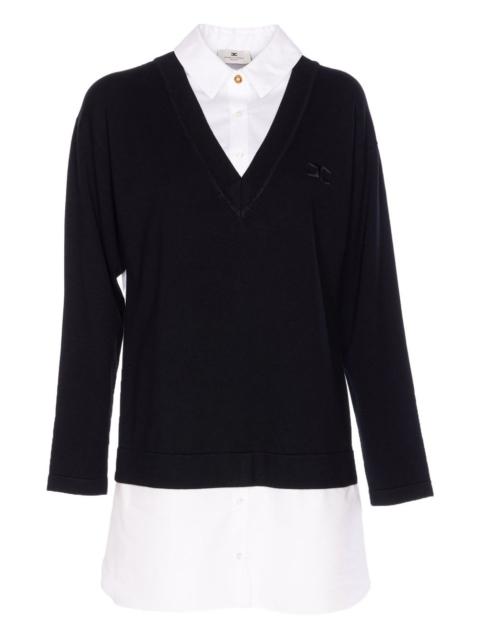 ELISABETTA FRANCHI embroidered-logo V-neck mini day dress