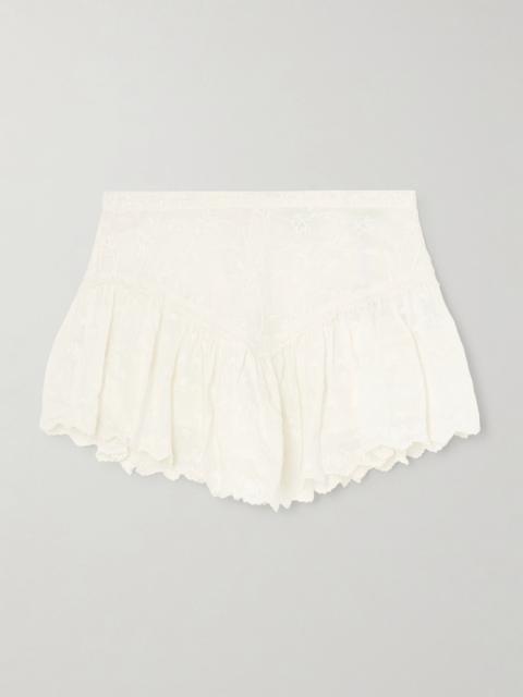 Isabel Marant Zoelia embroidered scalloped cotton and silk-blend mini skirt White