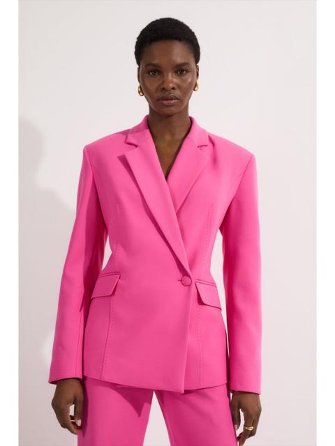 KAREN MILLEN Compact Stretch Stab Stitch Asymmetric Wrap Tailored Blazer