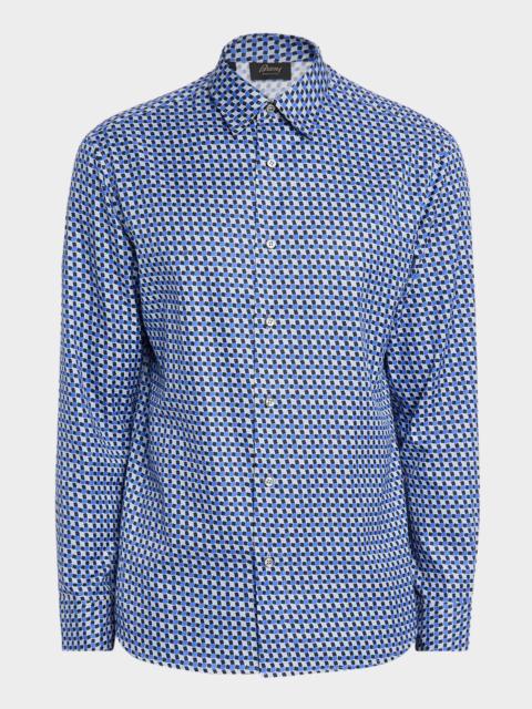 Brioni 남자의 Geo 인쇄 버튼 다운 셔츠