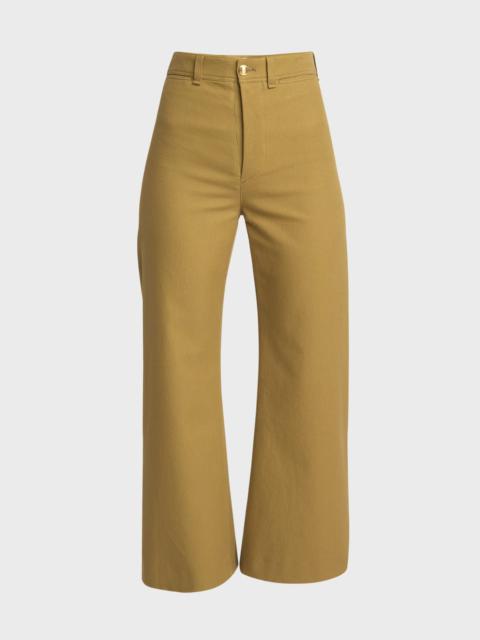 Cotton Drill Cropped Wide-Leg Trousers