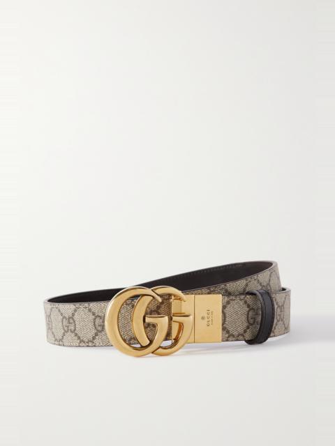 Reversible leather and printed coated-canvas belt