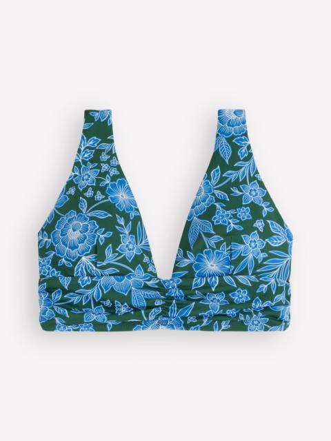 BODEN Mykonos Deep V Bikini Top-Dark Green, Ocean Blossom