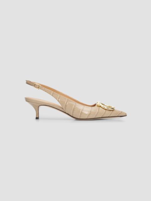 FERRAGAMO Women's Sara 40MM Croc-Print Leather Slingback Pumps - Warm Taupe Biscotto