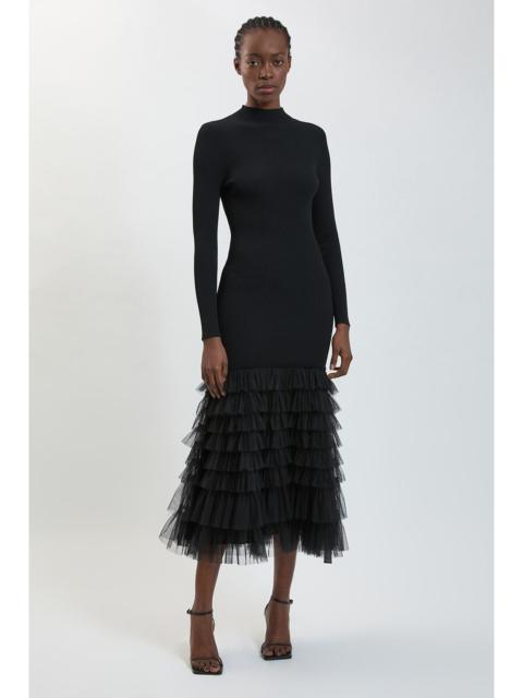 KAREN MILLEN Rib Knit Open Back Drama Hem Knitted Maxi Dress