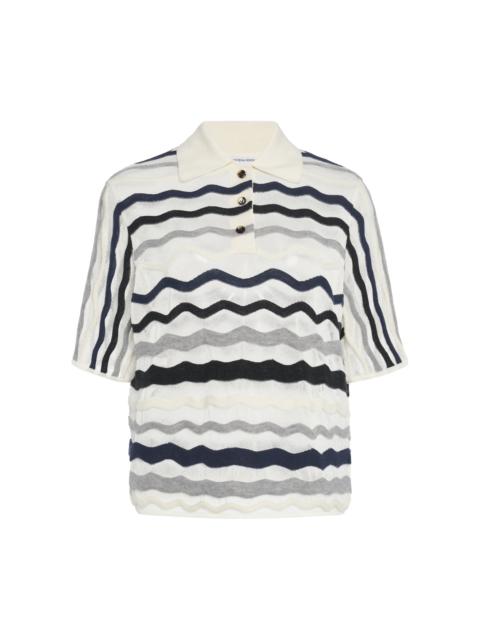 Bottega Veneta Wavy-Knit Cotton-Blend Polo Top grey