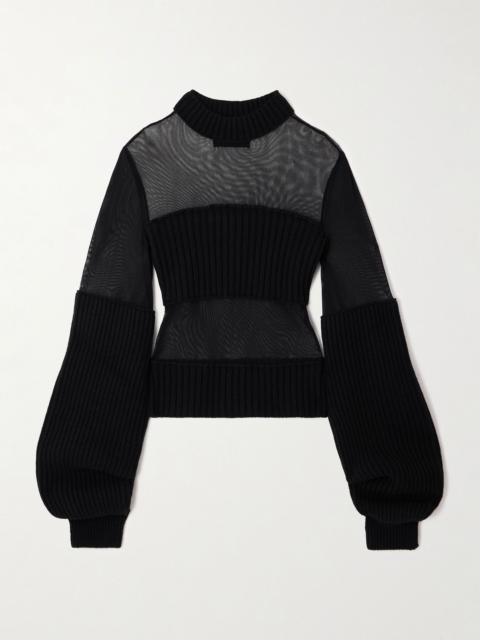 Jean Paul Gaultier Mesh and ribbed wool sweater Black