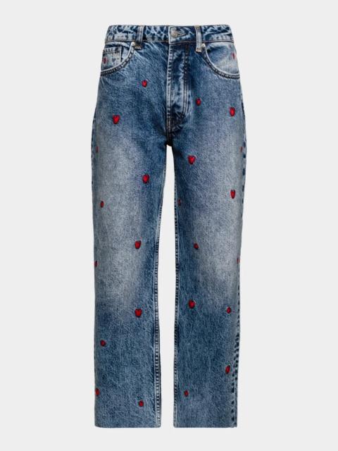 FRANCES VALENTINE Andy Sweetheart Heart-Embroidered Crop Jeans