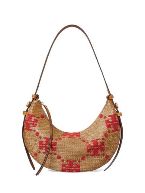 TORY BURCH Women's T Monogram Romy Embroidered Straw Shoulder Bag - Natural