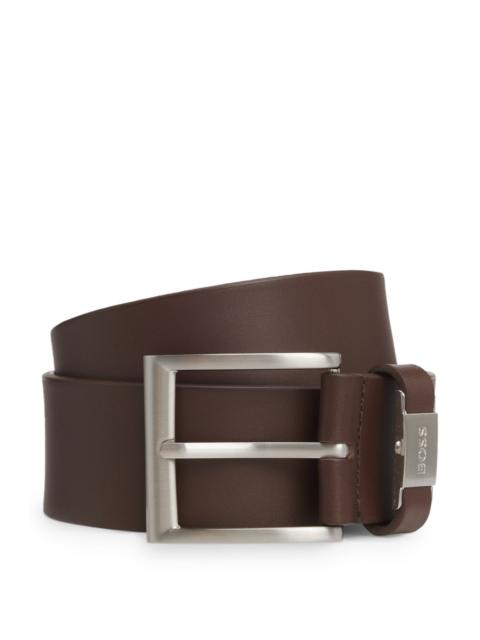 BOSS ITALIAN-LEATHER BELT WITH LOGO KEEPER AND BRUSHED HARDWARE