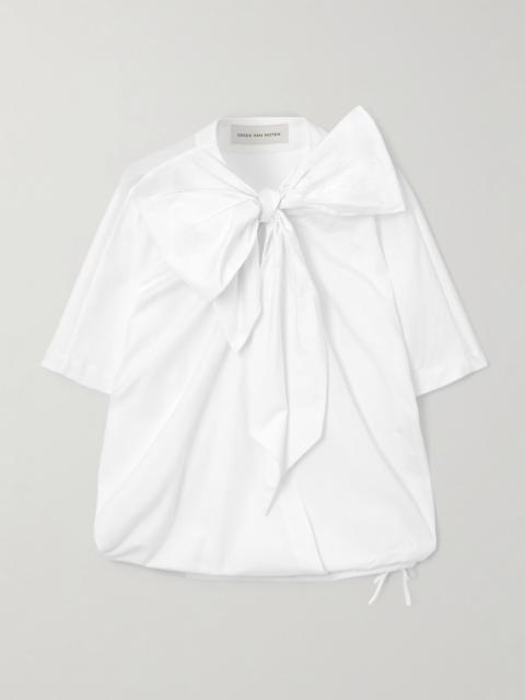 Dries Van Noten Tie-neck gathered cotton-poplin blouse White