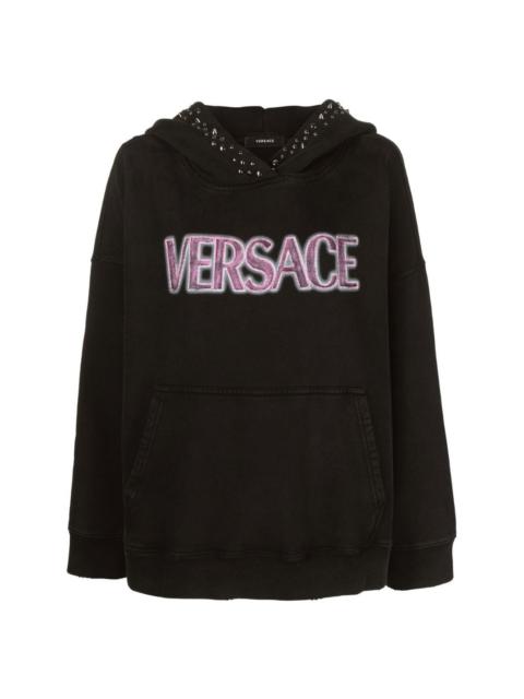 VERSACE logo-print studded hoodie