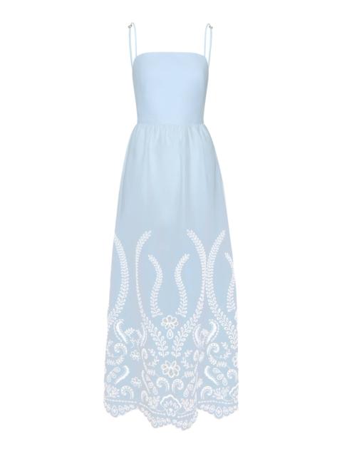 ANDRES OTALORA Exclusive Y tu Voz Embroidered Linen Maxi Dress light blue