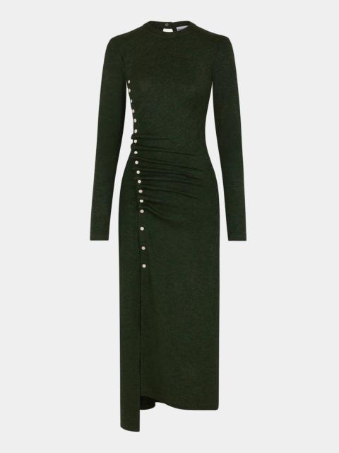 rabanne KHAKI DRAPÉ PRESSION DRESS IN WOOL JERSEY