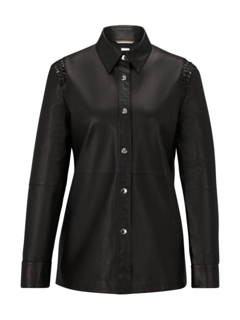 BOSS REGULAR-FIT BLOUSE IN LEATHER WITH WOVEN DETAILS