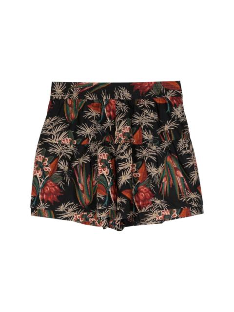 floral-print cotton mini shorts