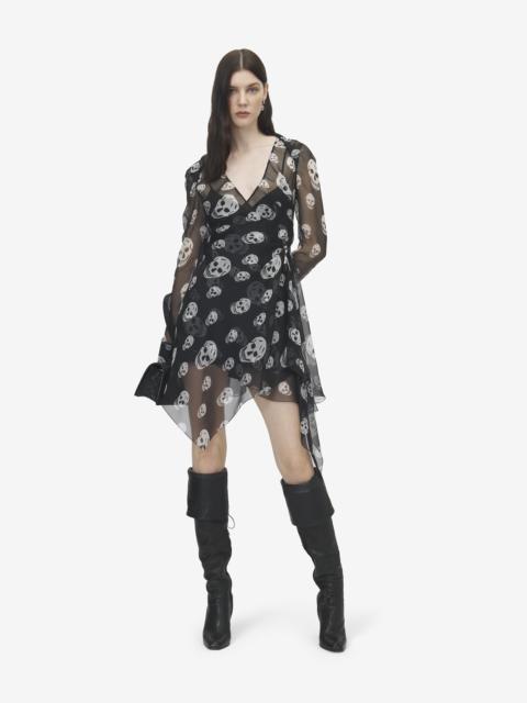 Alexander McQueen Silk Skull Print Wrap Dress