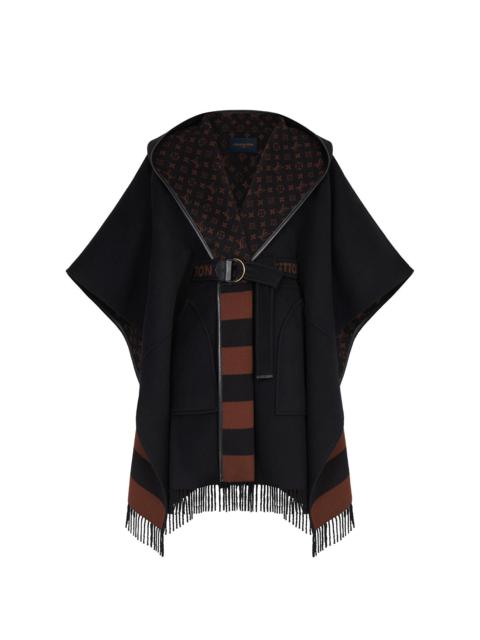 Louis Vuitton Hooded Wrap Cape Coat In Wool And Silk With Fringe