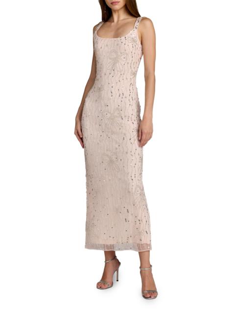 MAC DUGGAL Women's Cocktail Beaded Mesh Scoopneck Gown - Blush