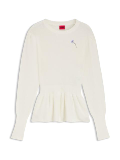 HUGO COTTON SWEATER WITH DETACHABLE FLORAL BROOCH