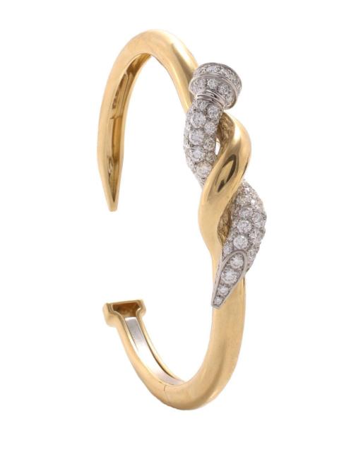 DAVID WEBB Diamond Two Tone Twisted Nail Cuff Bracelet