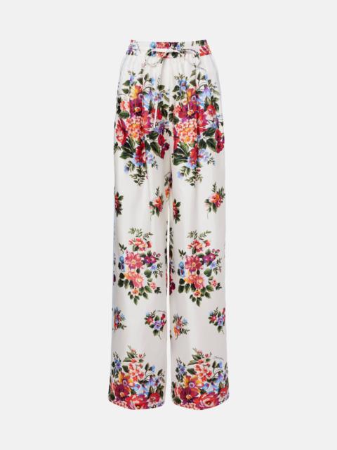Floral silk wide-leg pants