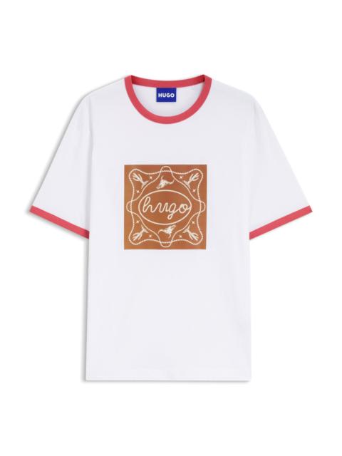 HUGO SHARP-FIT RINGER T-SHIRT IN COTTON WITH GRAPHIC PRINT