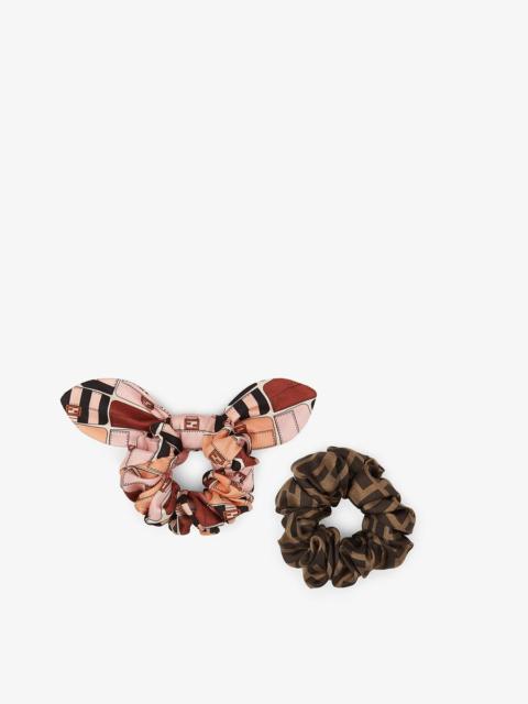 FENDI Set of two multicolor silk hair ties