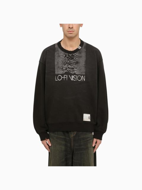 Black cotton sweatshirt with double neckline