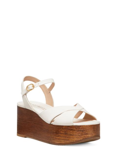 Stuart Weitzman Carmen Midi Wedge Sandal in Seashell/Walnut