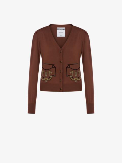 Moschino HANDLE WITH CARE WOOL CARDIGAN