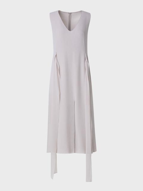 AKRIS V-Neck Sleeveless Waist-Tie Silk Midi Dress