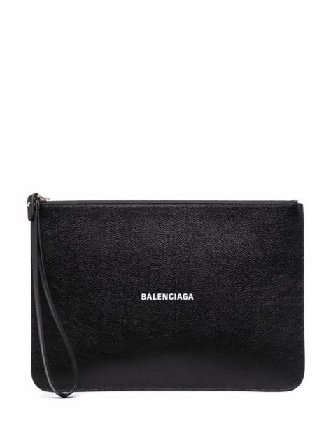 BALENCIAGA logo-print leather pouch clutch bag