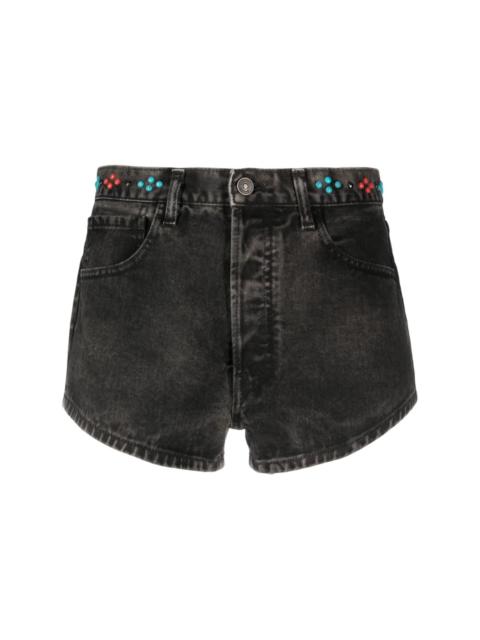 Alanui rounded-stud embellished denim shorts