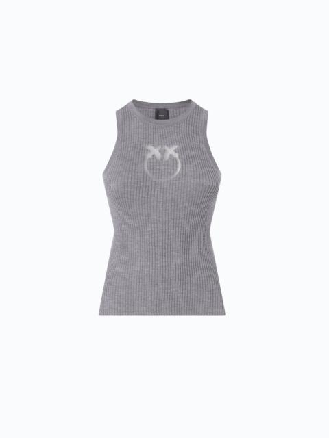 PINKO RIBBED TOP WITH SHEER LOVE BIRDS LOGO